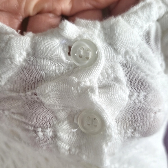 Free People Lady Bug Pointelle Long Sleeve Smocked Sweetheart Milkmaid Crop Top - Picture 6 of 16